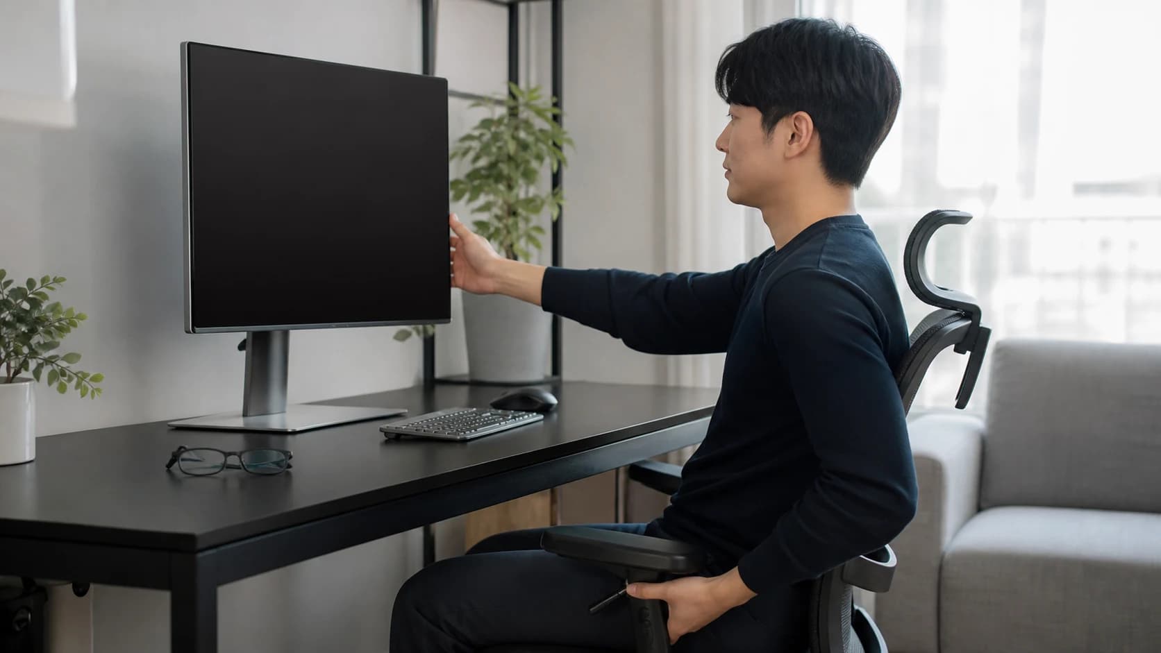 모니터 거리를 센티미터 한 값이 아니라 자세 신호와 조정 순서로 확인하는 안내