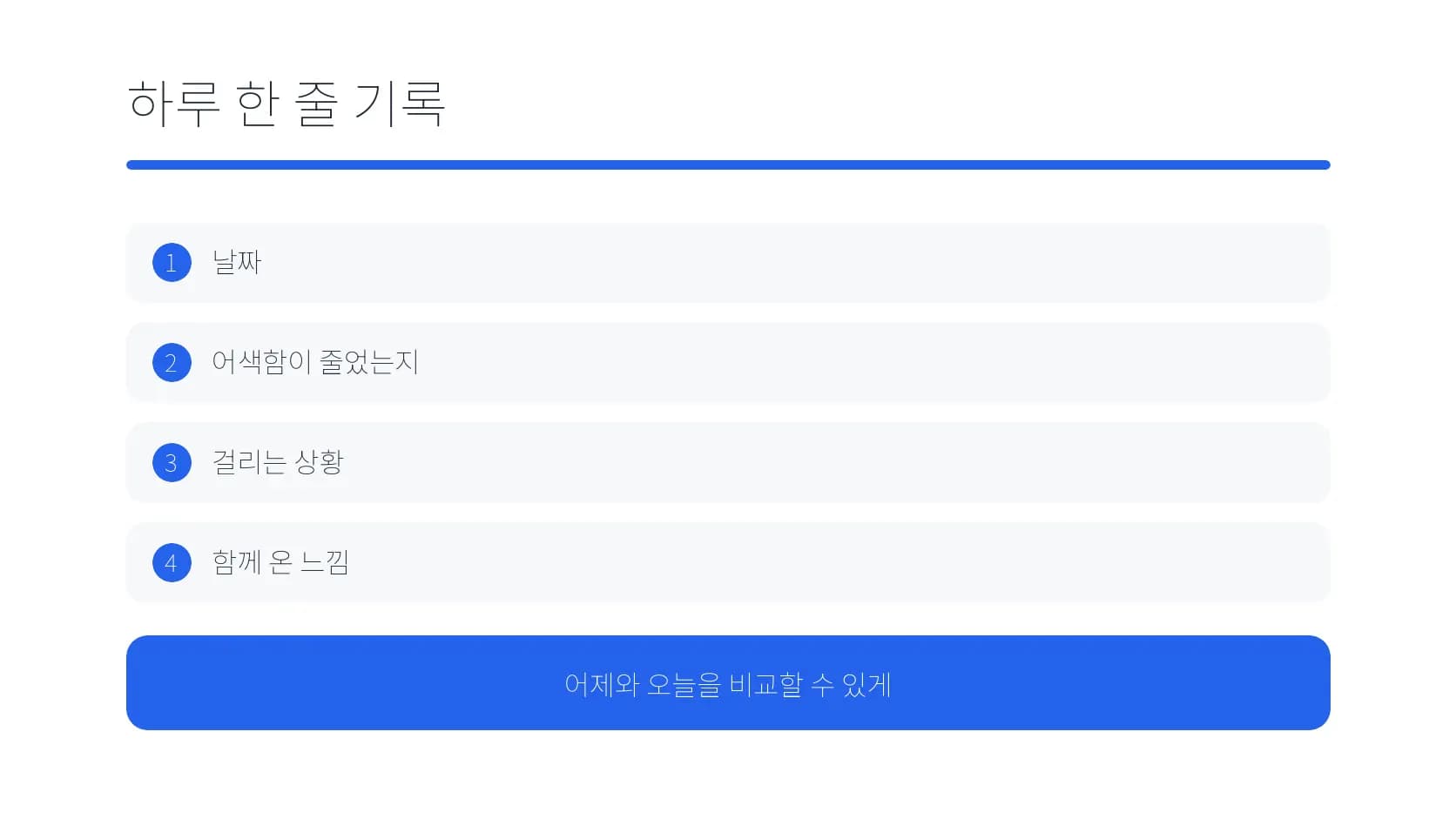 새 안경의 하루 변화를 한 줄로 남기는 기록 항목 도식