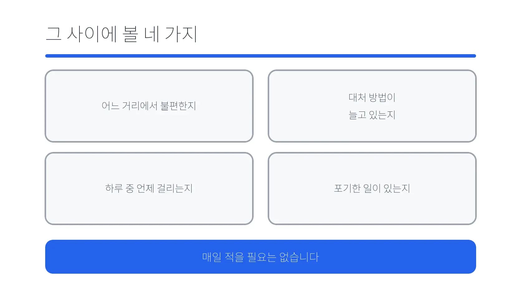 다음 확인까지 거리·대처·시간대·포기한 일을 관찰하는 도식