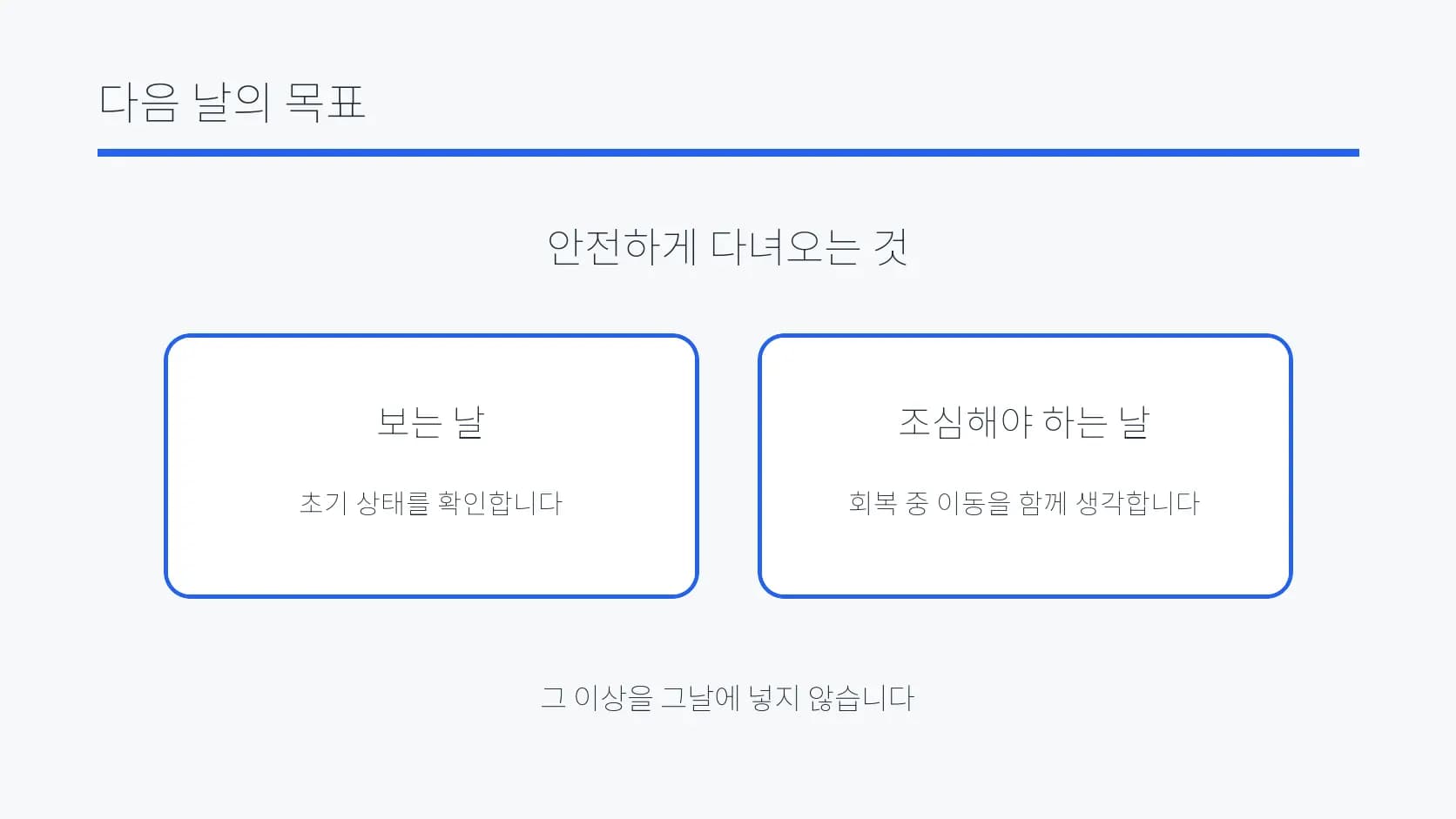 다음 날의 목표와 조심해야 하는 날을 구분한 도식