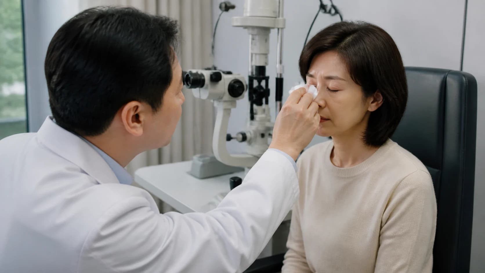 눈 통증/시력, 한쪽 심한 변화, 렌즈 악화, 호흡/전신 반응을 네 긴급 출구로 구성