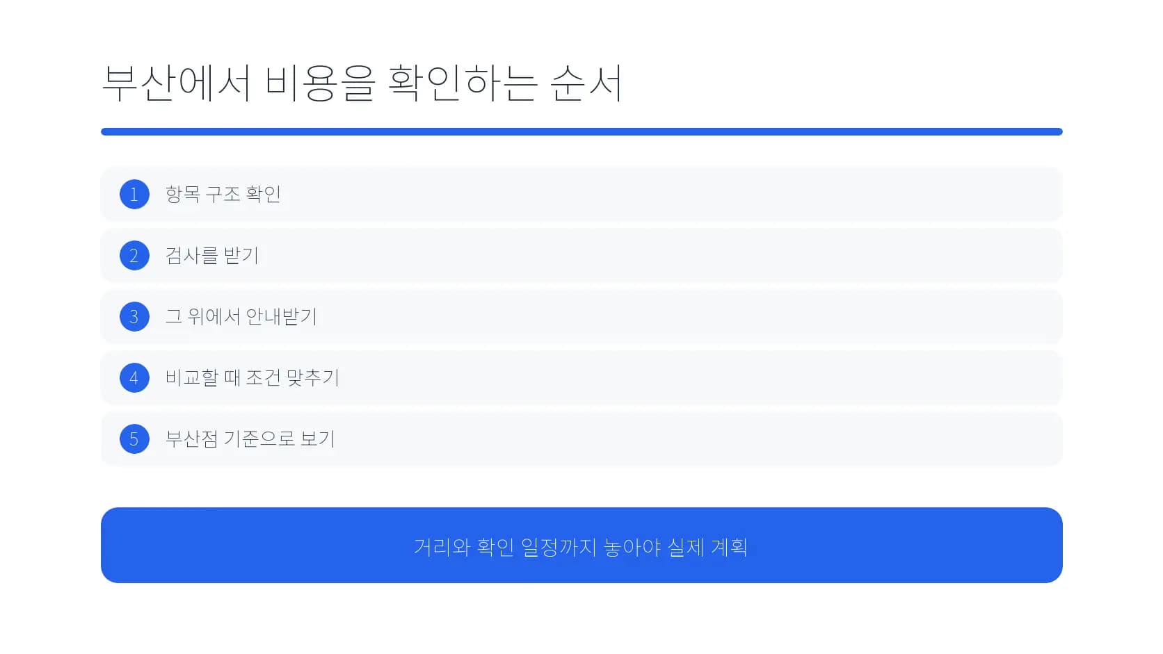 부산에서 비용 항목을 확인하는 순서 도식