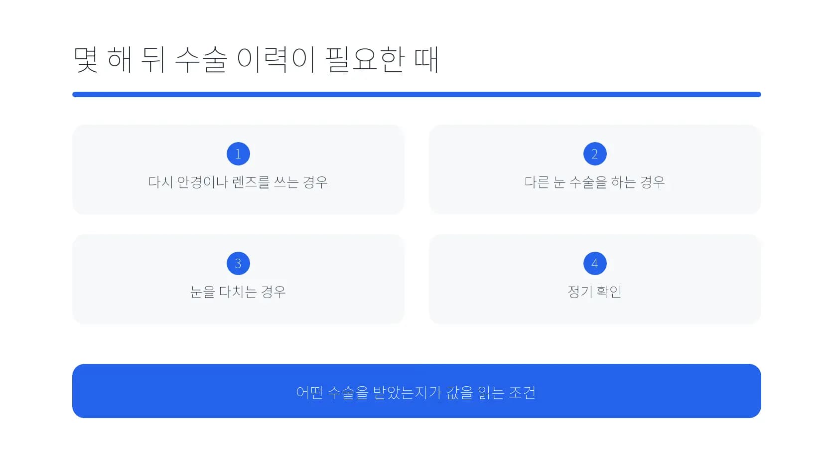 몇 해 뒤 수술 이력이 다시 필요한 상황을 나눈 도식