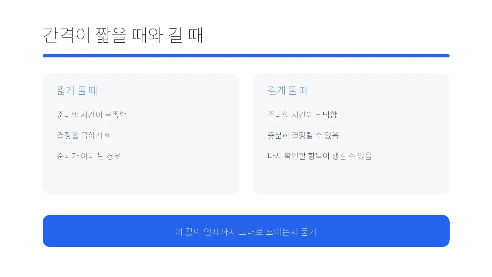 검사와 수술 사이 간격이 짧거나 길 때의 차이 도식