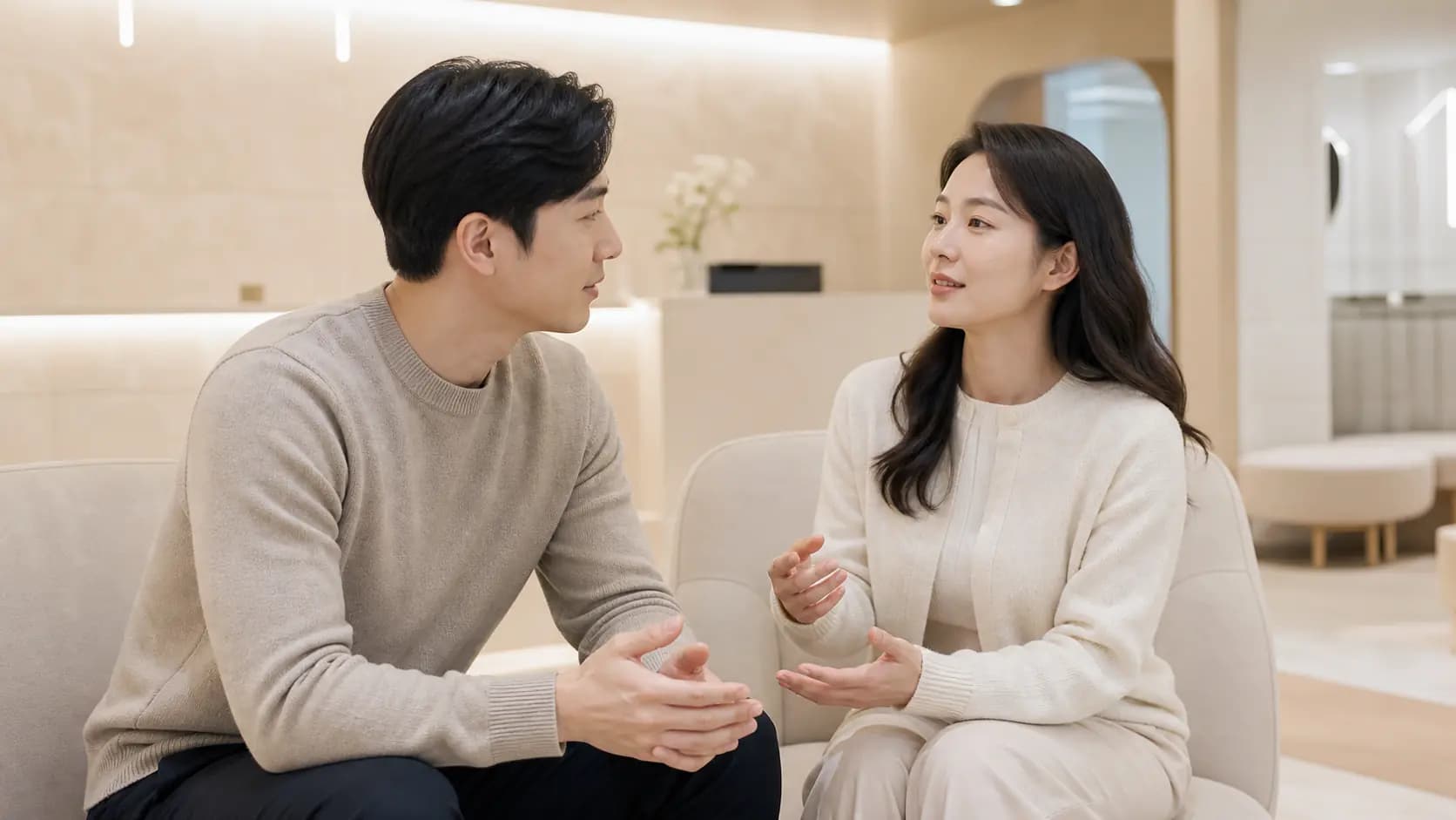 어긋난 진료 일정을 다시 상의하는 성인과 동행인