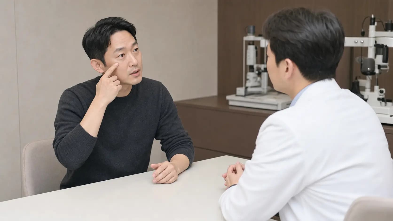 시력교정 이력을 다른 안과 의료진에게 설명하는 성인