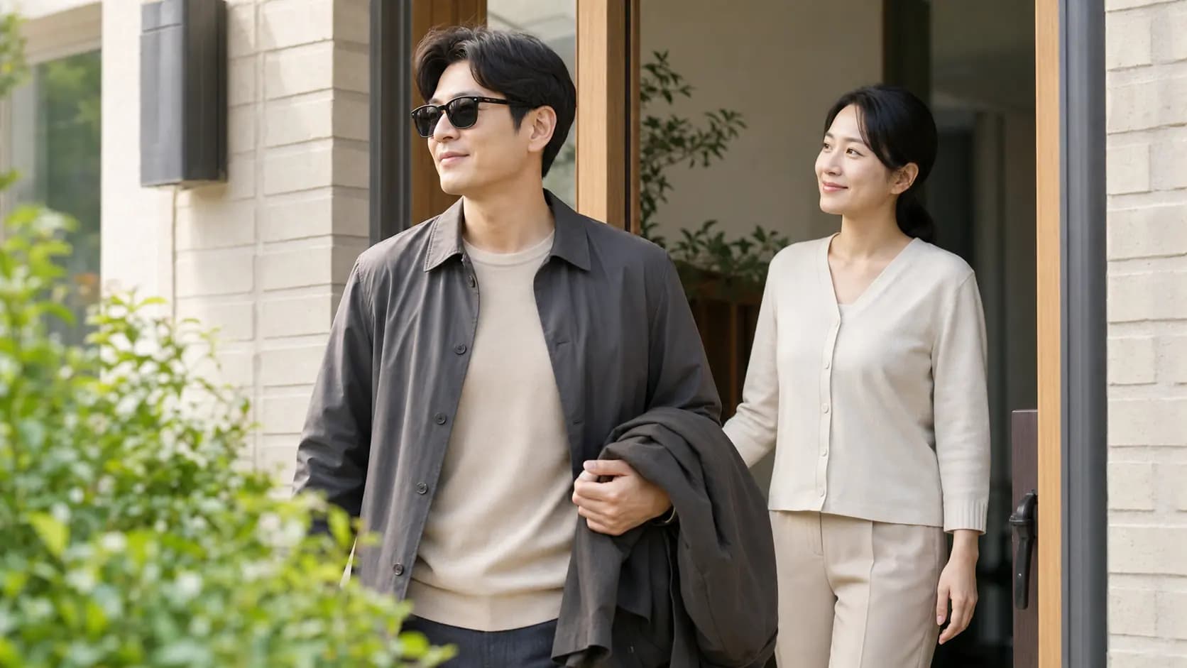 수술 다음 날 안과 확인을 위해 함께 집을 나서는 성인과 동행인