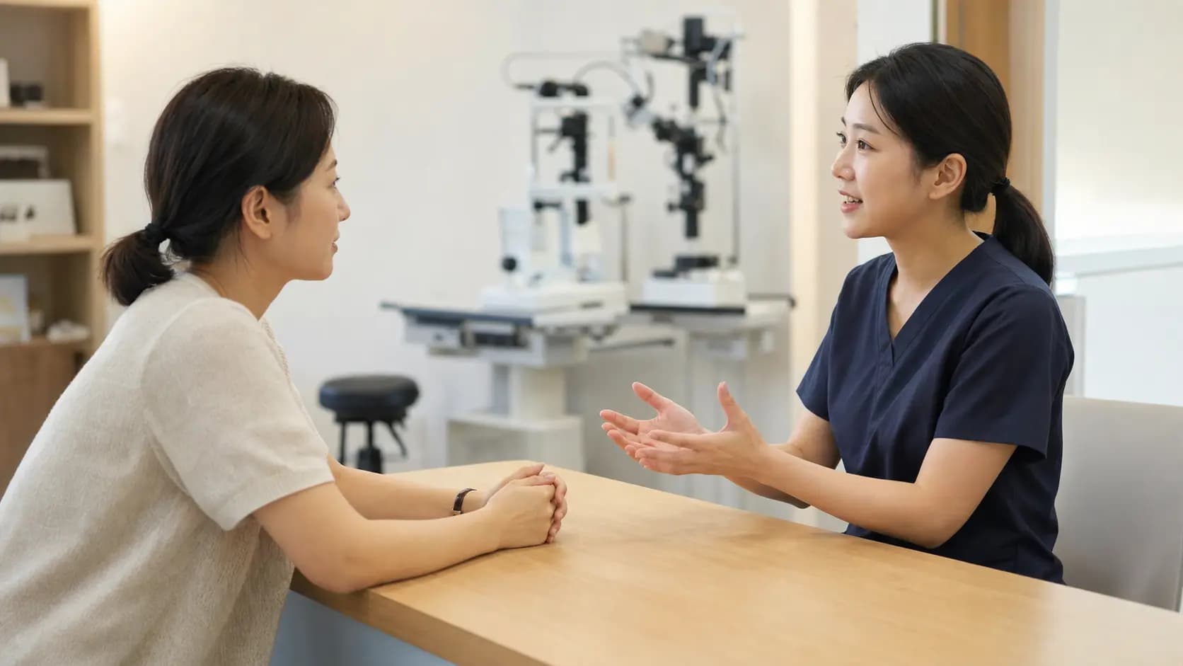 라식 비용의 포함 범위를 상담하는 성인