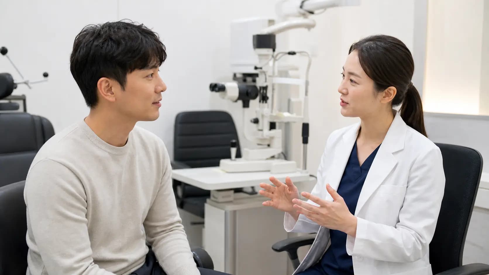 라섹 진료에 포함되는 항목을 의료진과 상담하는 성인