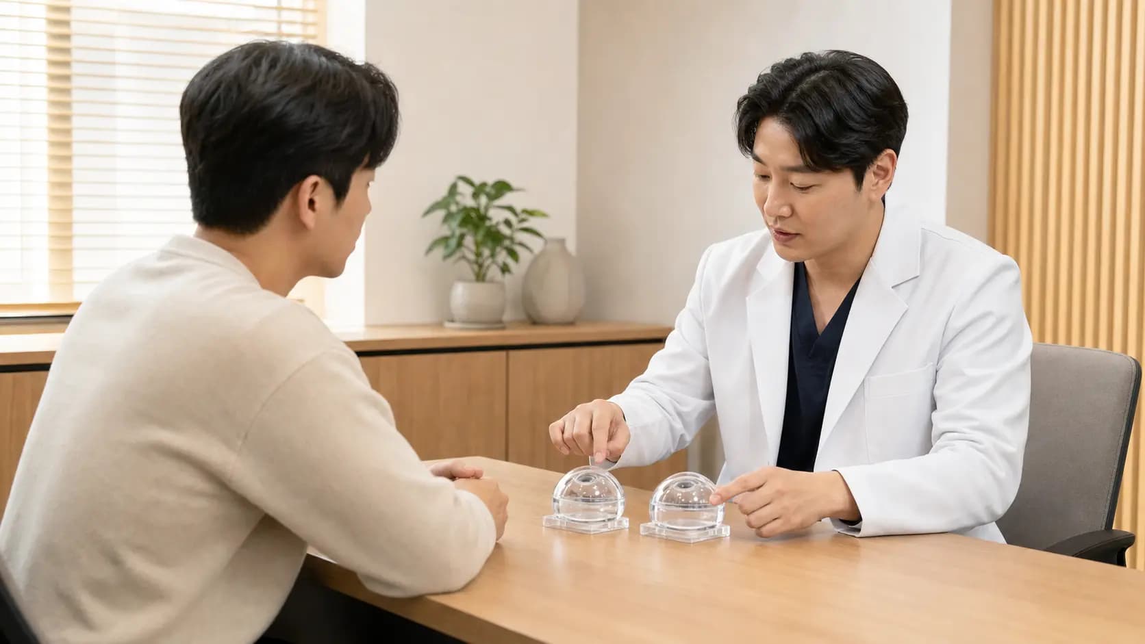 라섹과 스마일라식의 서로 다른 선택 기준을 교육 모델로 설명하는 성인 상담