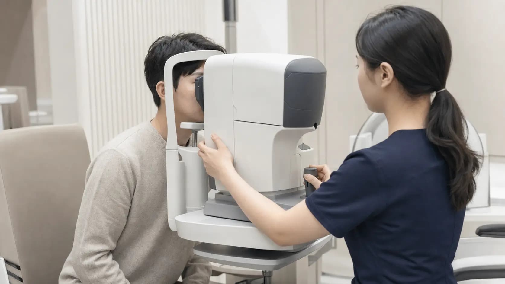 고도근시 시력교정 계획 전에 각막 상태를 정밀 계측하는 성인 환자