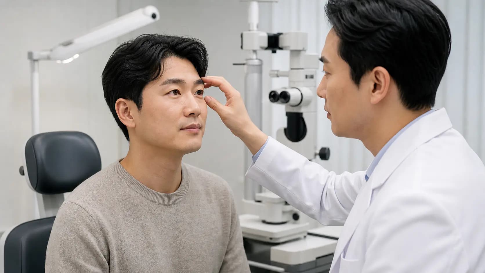 시력교정 회복 뒤 장기 눈 상태를 확인받는 성인