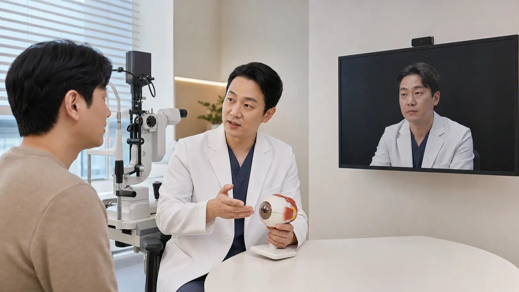 두 진료 거점의 협진 방식에 대해 상담하는 성인