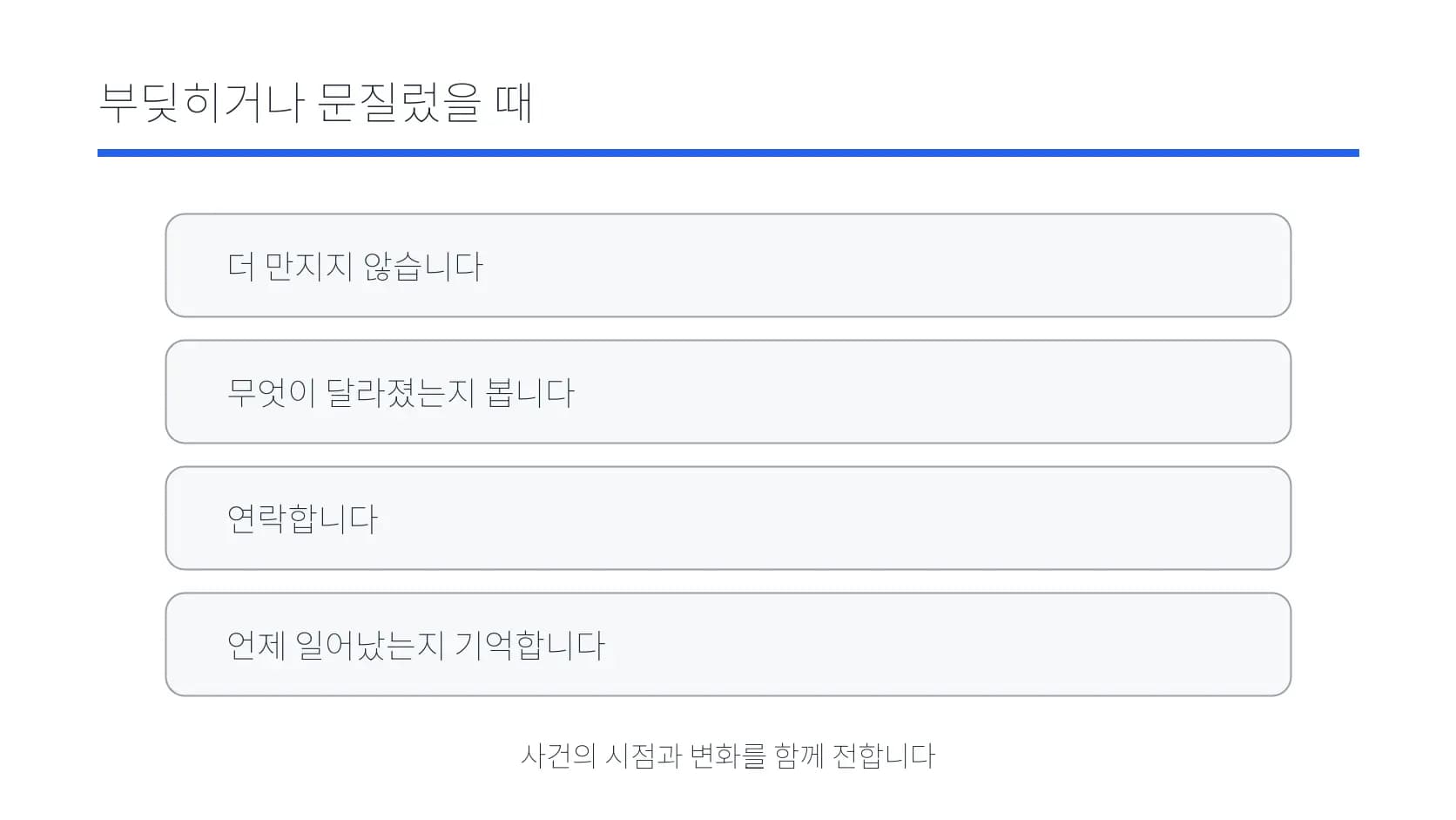 눈을 부딪히거나 문지른 뒤 확인할 순서를 정리한 도식