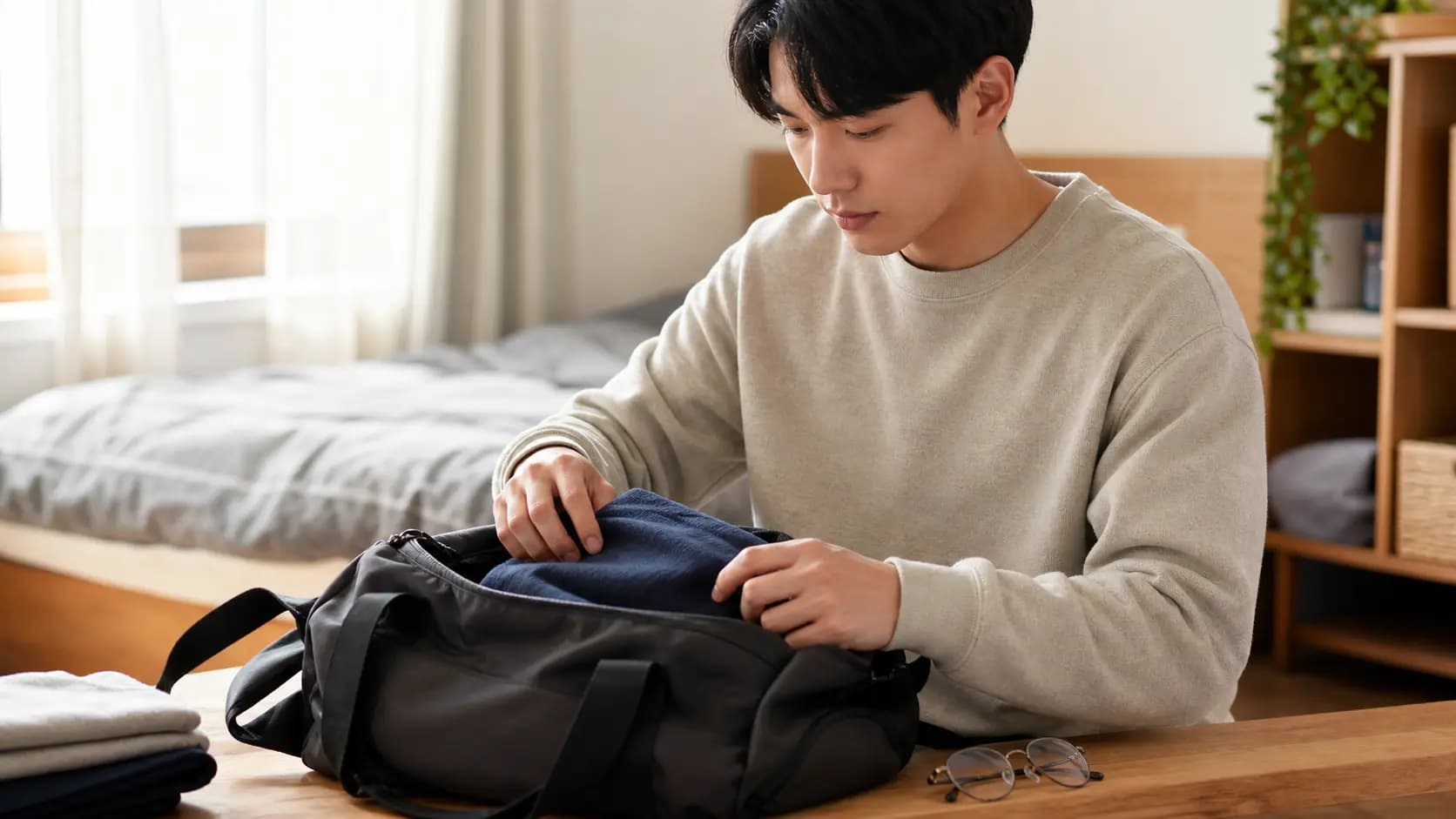 입대 전 시력교정 회복 일정을 생각하며 짐을 준비하는 청년